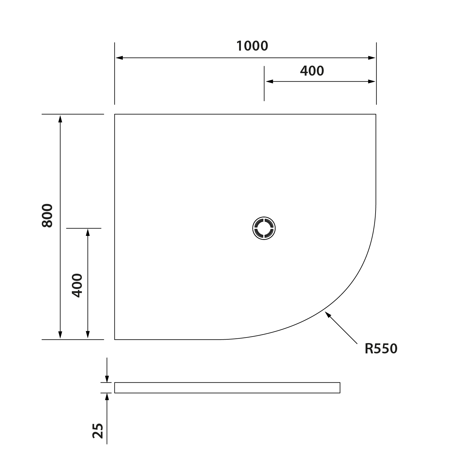 FLEXIA Gussmarmor-Duschwanne Viertelkreis, Verkürzungsmöglichkeit, 100x80x2,5cm, R550, links