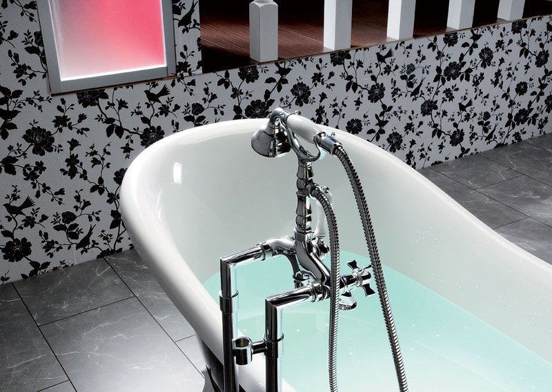 RETRO Freistehende Badewanne 175x76x84cm, Füße bronze, schwarz/weiß