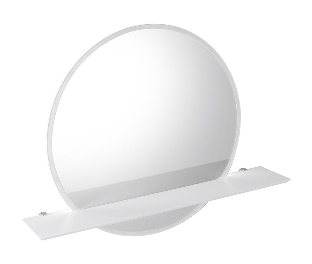 VISO LED beleuchteter Spiegel, rund, Durchmesser 70cm mit Regal, weiß matt