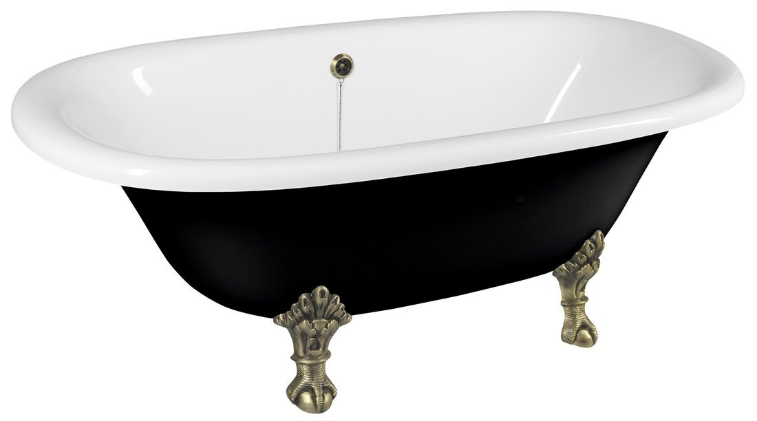REGATA Freistehende Badewanne 175x85x61cm, Füße bronze, schwarz/weiß