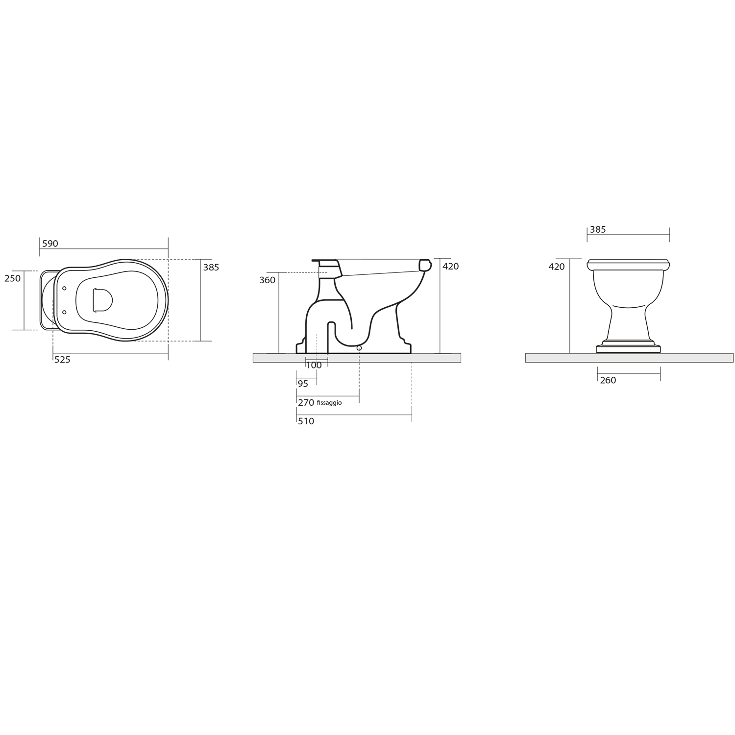 RETRO WC Schüssel mit Spülkasten, Abgang senkrecht, weiß/bronze
