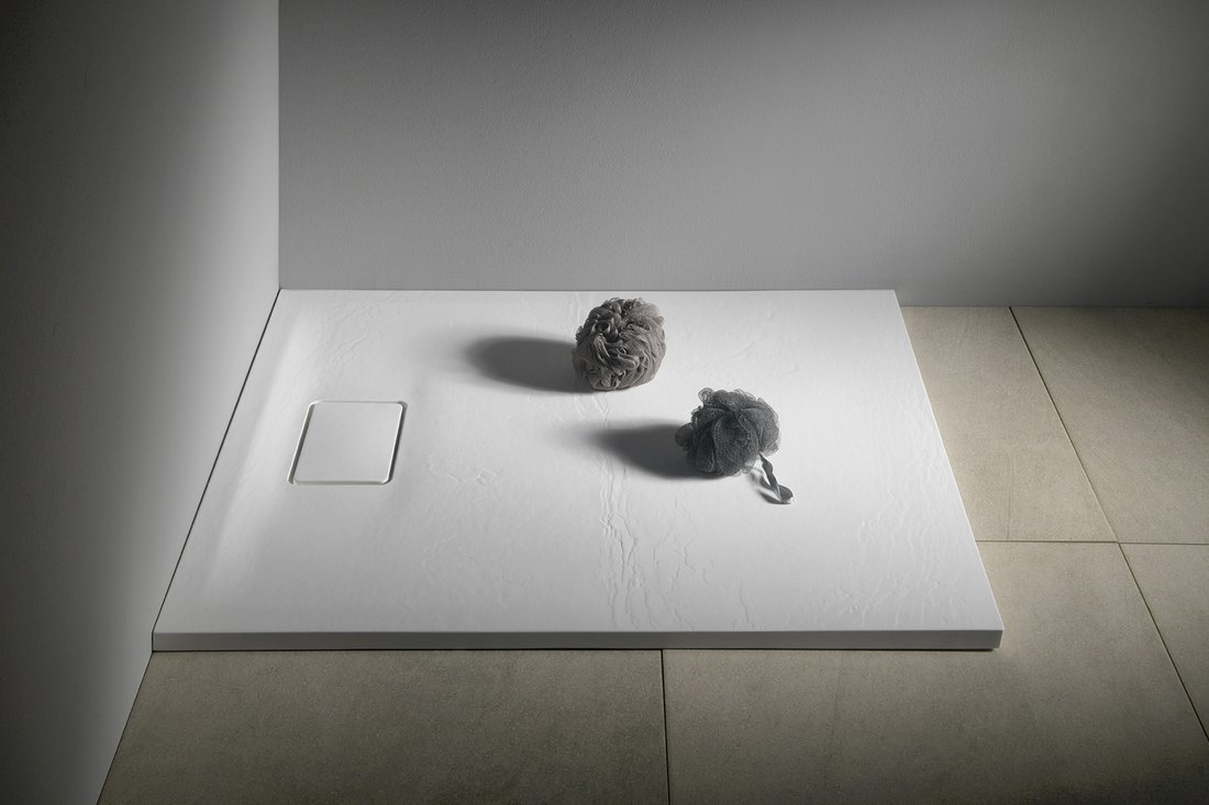 ACORA Duschwanne aus gegossenem Marmor, 100x80x2,9cm, Rechteck, weiß, Steind