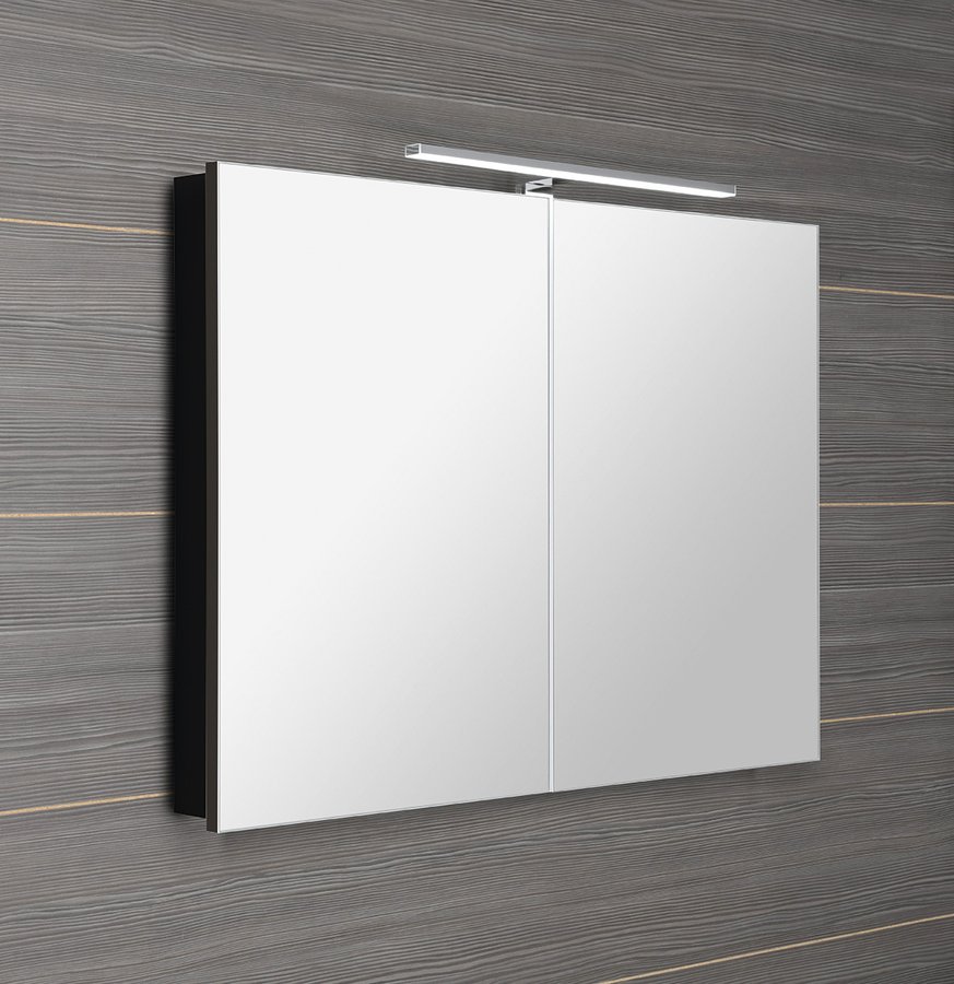 GRETA Spiegelschrank mit LED Beleuchtung, 101x70x14cm, schwarz matt
