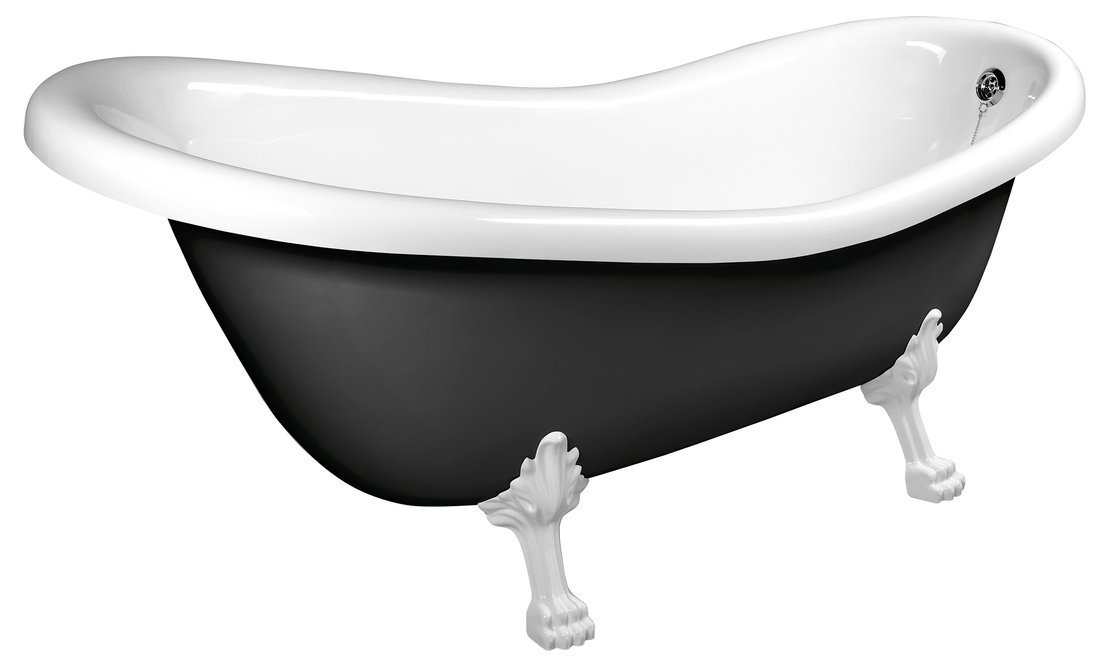 RETRO Freistehende Badewanne 169x75x72cm, Füße weiß, schwarz/weiß