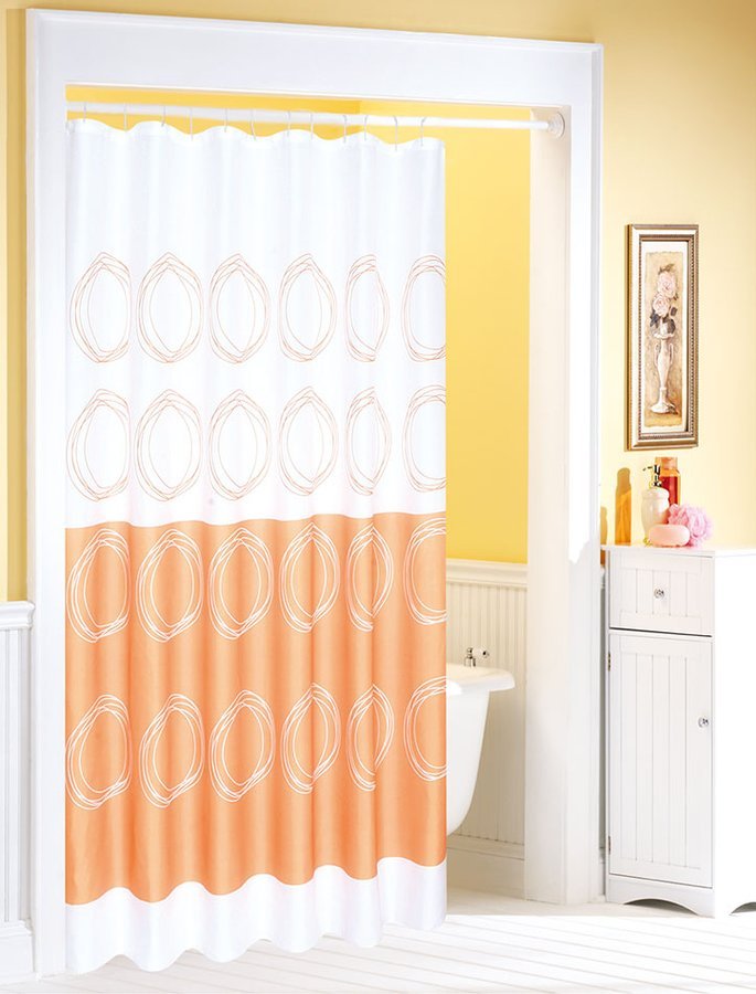Duschvorhang 180x180cm, Polyester, weiß/orange