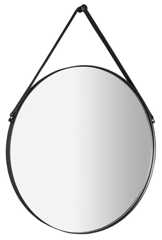 ORBITER runder Spiegel mit Lederband, ø 70cm, mattschwarz