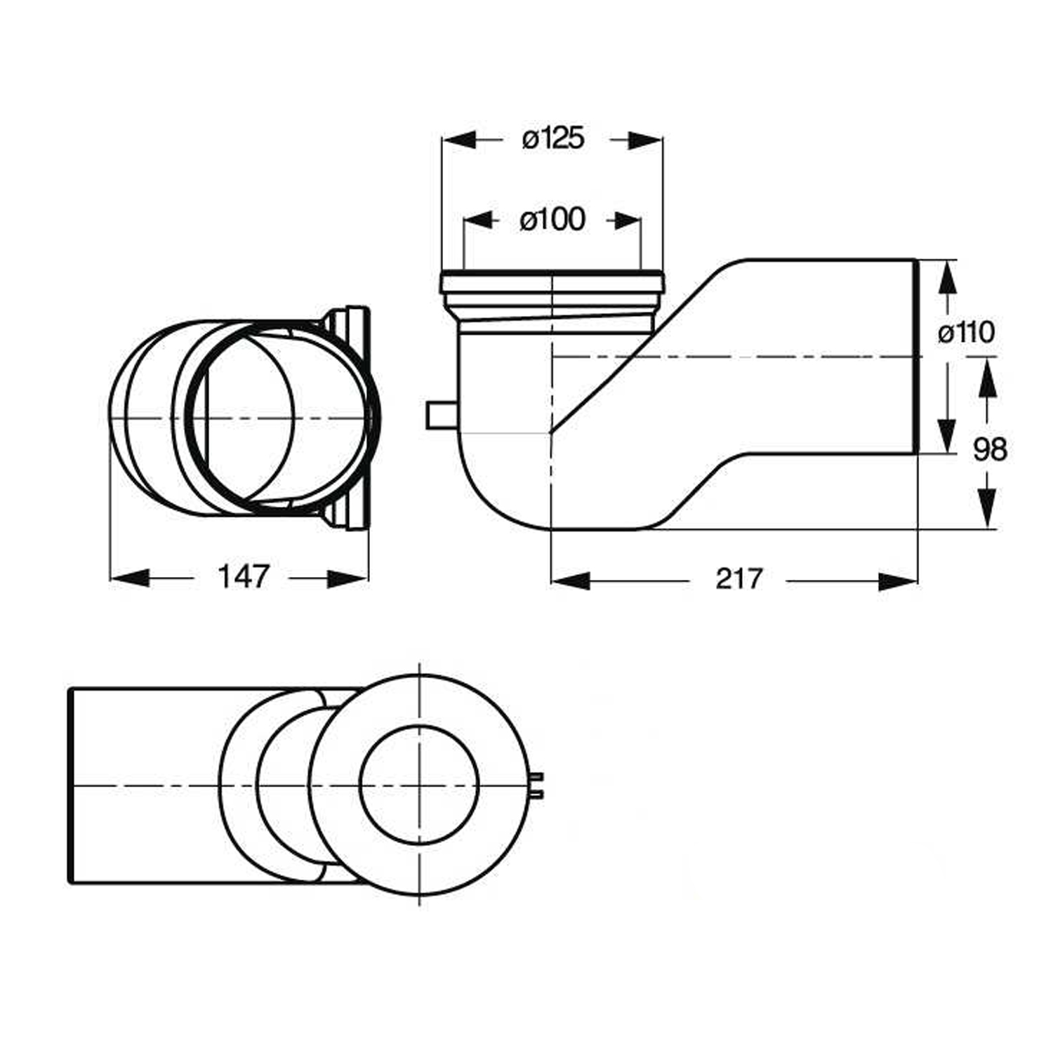 WC-Bogen 90°, D. 110mm, ABS/weiß