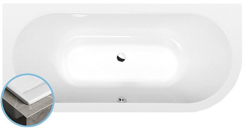 VIVA L SLIM asymmetrische Badewanne 175x80x47cm, weiß