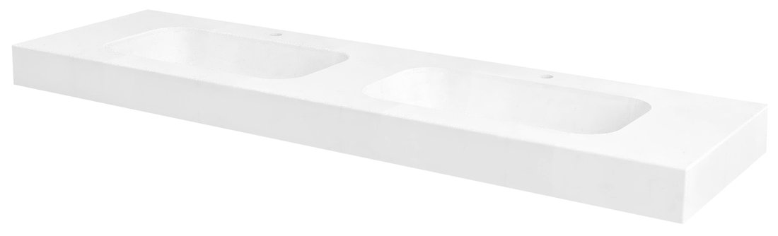 EMICO Doppelwaschtisch mitten, 210x50 cm, Kantenausführungen R, Rockstone white matt