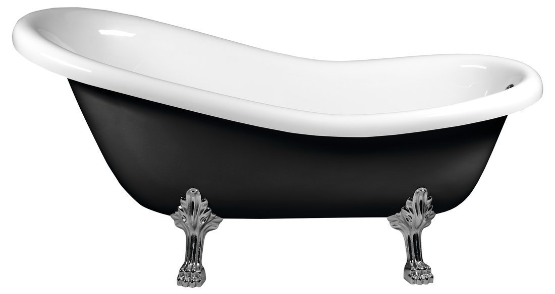 RETRO Freistehende Badewanne 169x75x72cm, Füße Chrom, schwarz/weiß