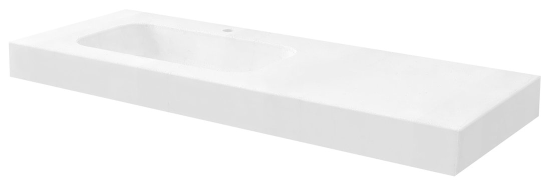 EMICO Waschtisch links, 150x50 cm, Kantenausführungen R, Rockstone weiß matt