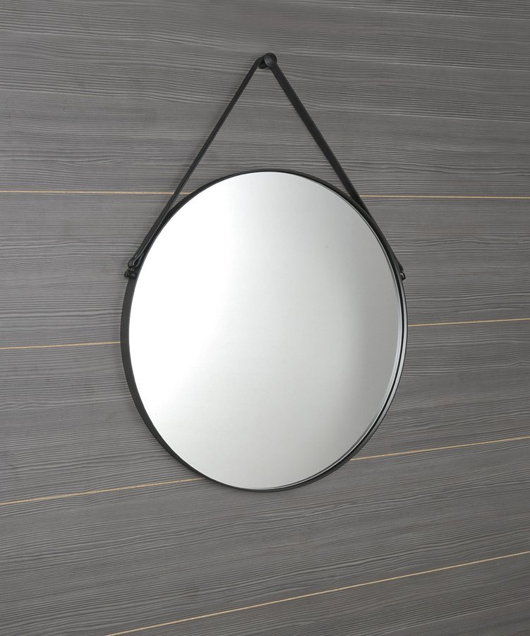 ORBITER runder Spiegel mit Lederband, ø 70cm, mattschwarz
