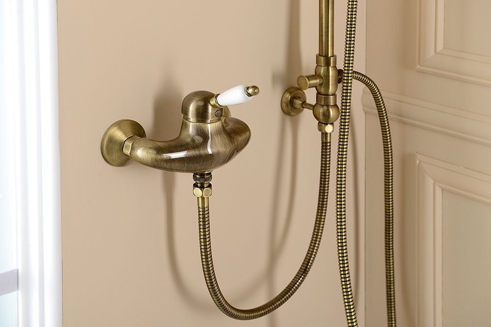 VANITY Duschsäule mit Armaturanschluss, Retrostil, bronze