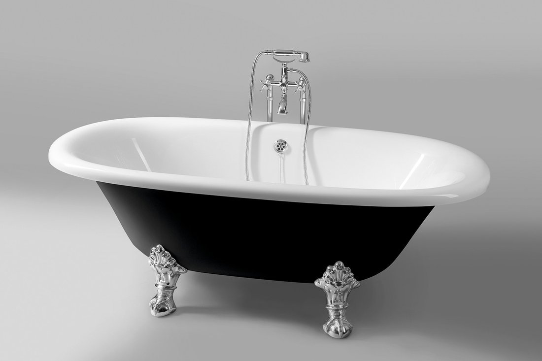 REGATA Freistehende Badewanne 175x85x61cm, Füße Chrom matt, schwarz/weiß