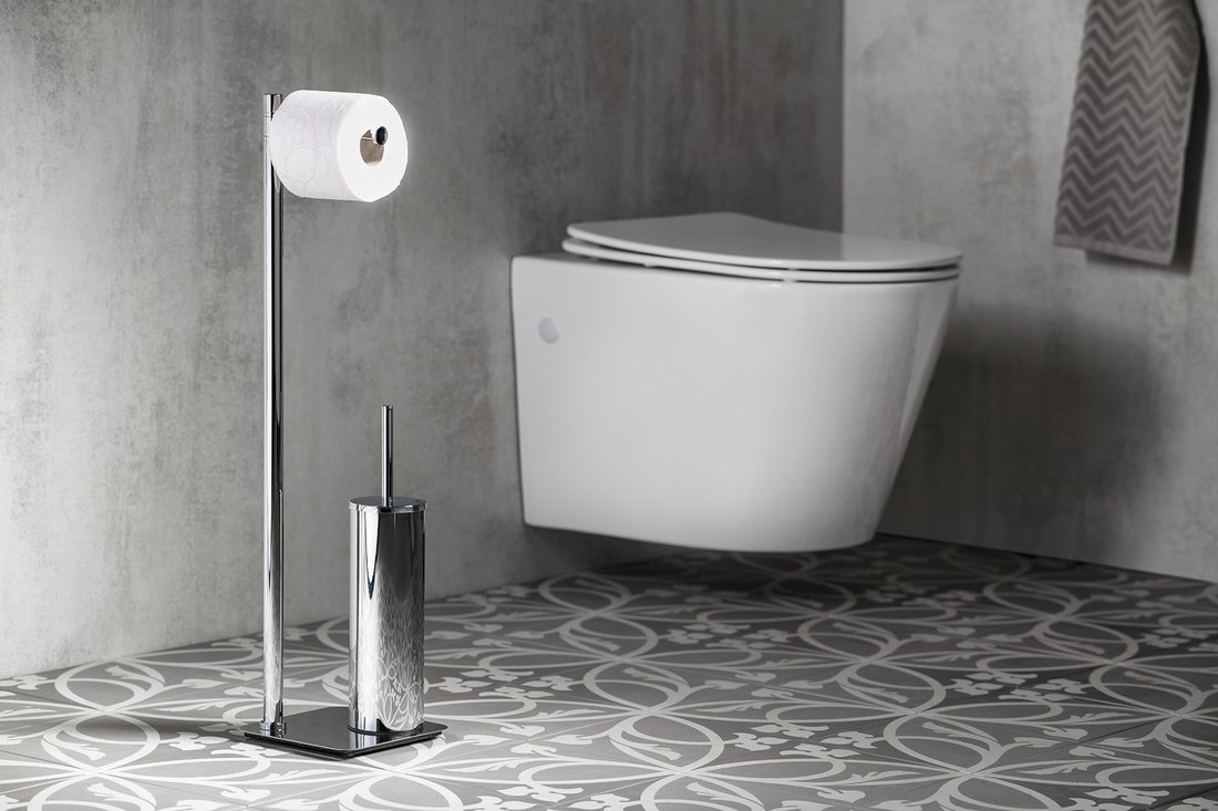 ARTU Ständer mit Toilettenpapierhalter und WC-Bürste, eckig, Chrom