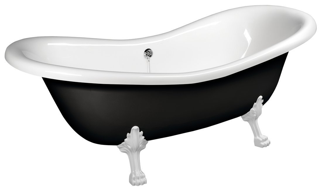 CHARLESTON Freistehende Badewanne 188x80x71cm, Füße weiß, schwarz/weiß