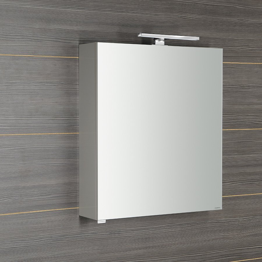 RIWA Spiegelschrank mit LED Beleuchtung, 50x70x17cm, weißer Glanz