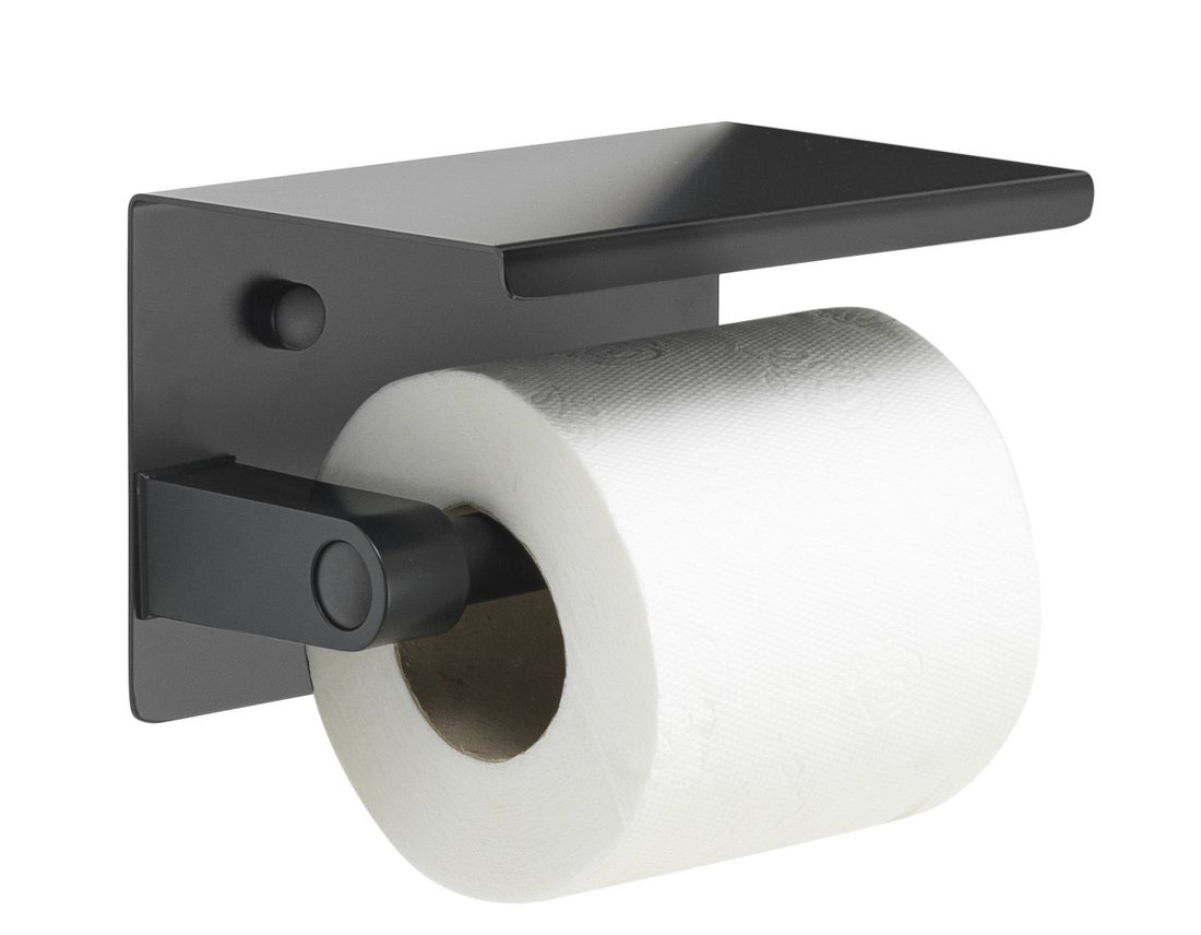 Toilettenpapierhalter mit Ablage, schwarz matt