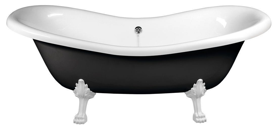 CHARLESTON Freistehende Badewanne 188x80x71cm, Füße weiß, schwarz/weiß