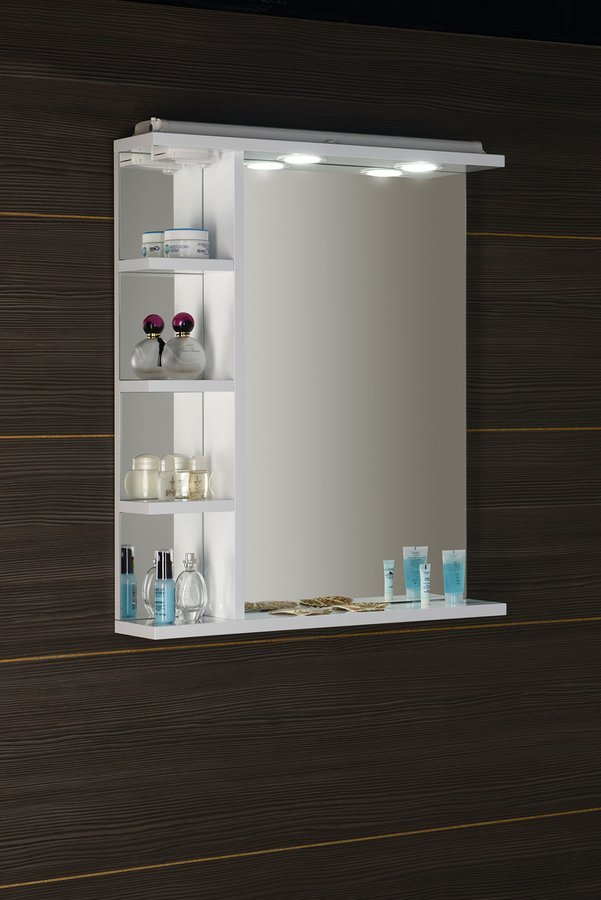 KORIN Spiegel mit LED Beleuchtung, Steckdose und Ablagen 60x70x12cm
