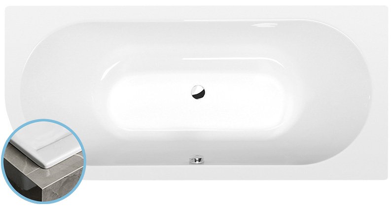 VIVA R SLIM asymmetrische Badewanne 185x80x47cm, weiß