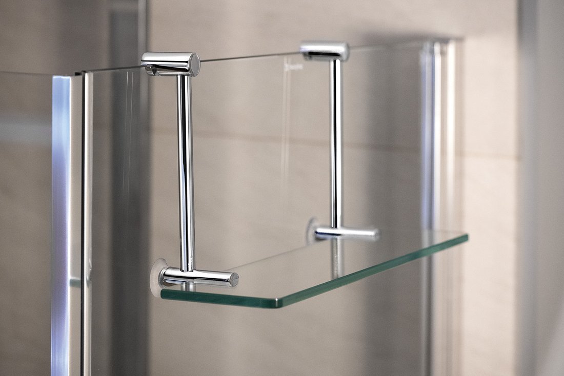 Glasablage zum Einhängen, für Duschabtrennungen, 400x180x125mm, Chrom
