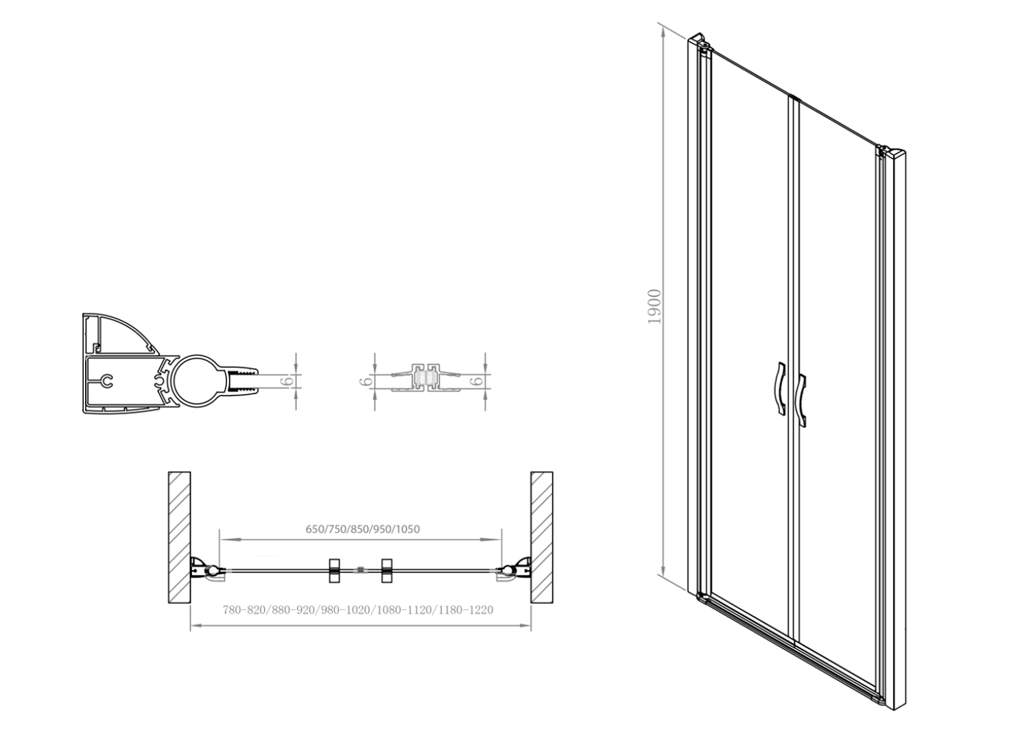 ONE Duschtür für Nische 780-820 mm, 6 mm Klarglas