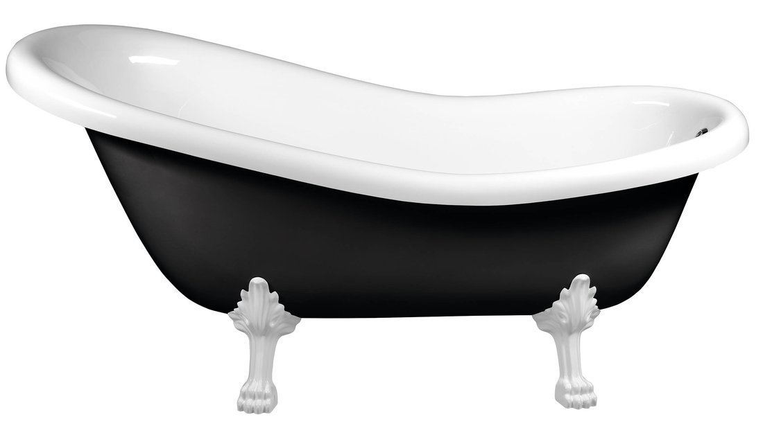 RETRO Freistehende Badewanne 175x76x84cm, Füße weiß, schwarz/weiß