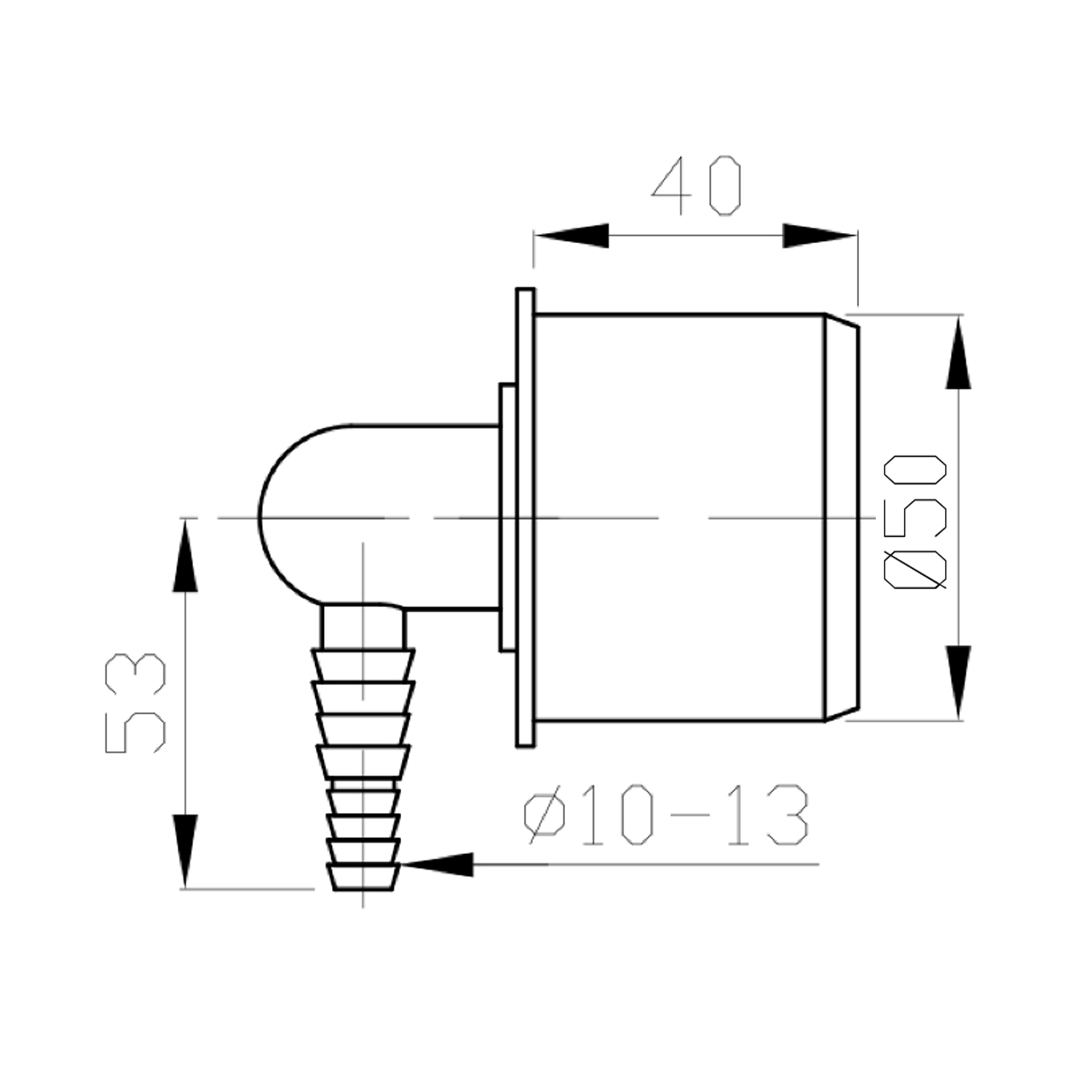 HT Winkel-Schlauchanschluss 10-13mm, DN50