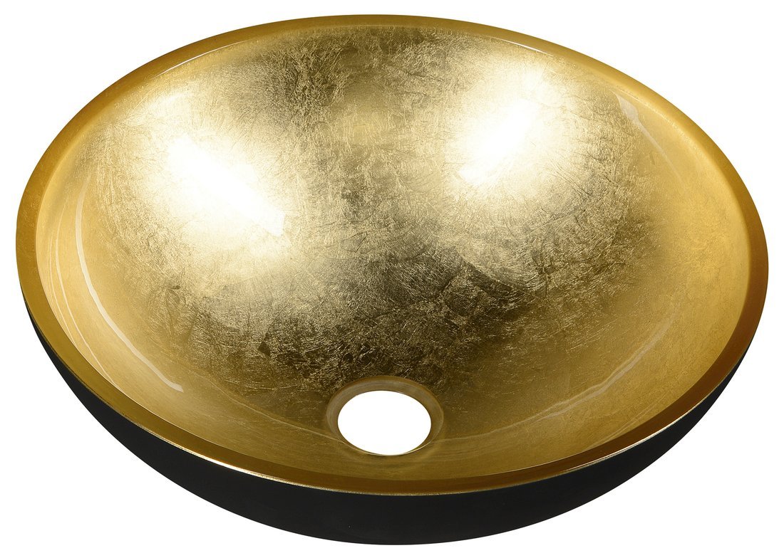 MURANO BLACK-GOLD Glaswaschbecken rund, 40x14cm, golden/schwarz