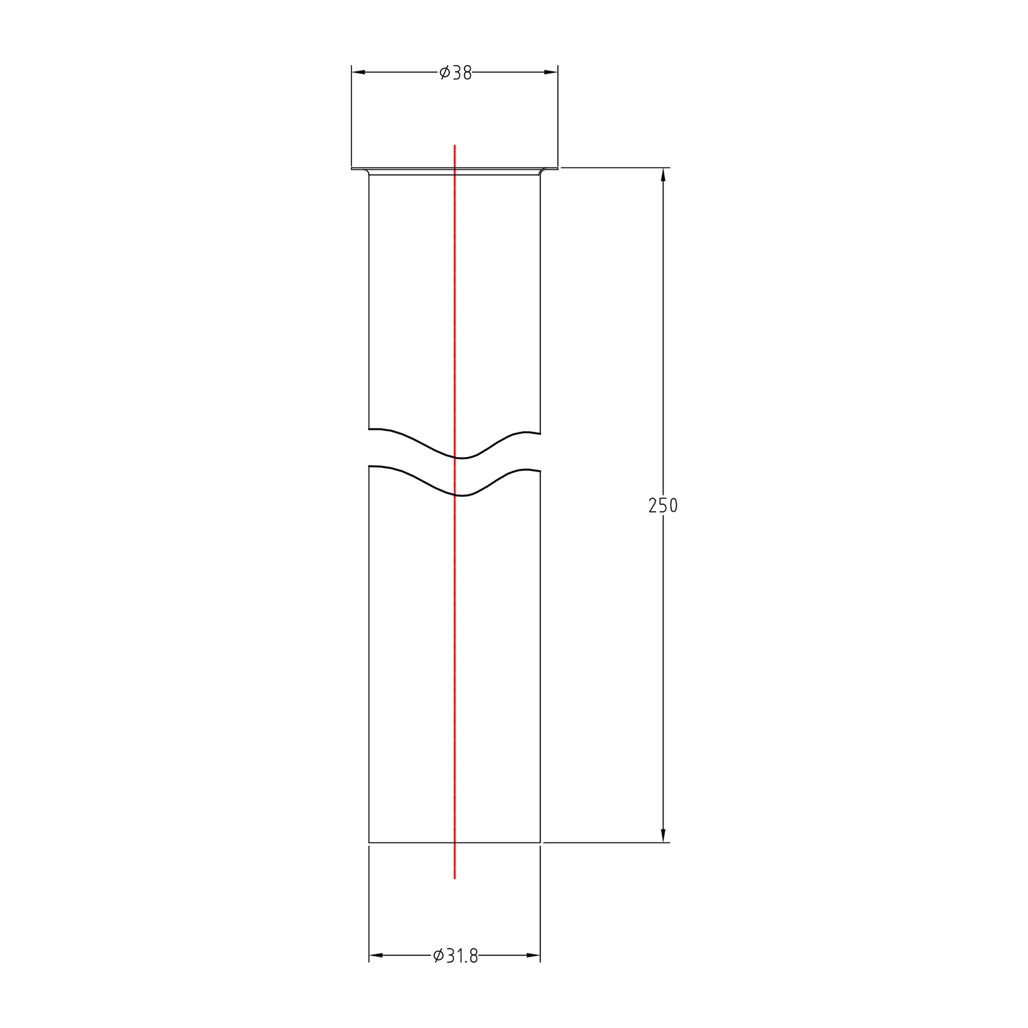 Siphon-Verlängerungsrohr mit Flansch, 250 mm, Ø 32 mm, Bronze