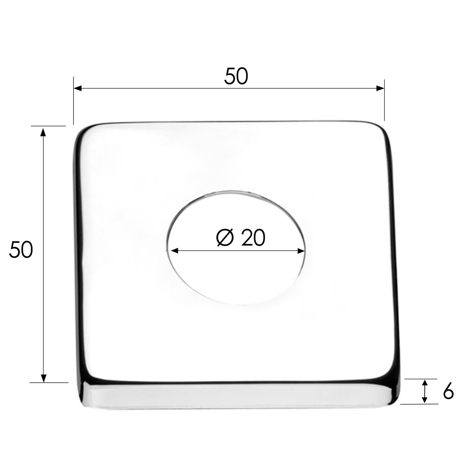 Quadratische Rosette 50/20mm, Höhe 6 mm, chrom