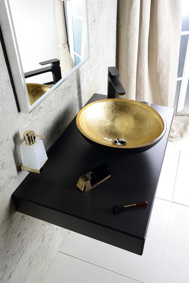 MURANO BLACK-GOLD Glaswaschbecken rund, 40x14cm, golden/schwarz