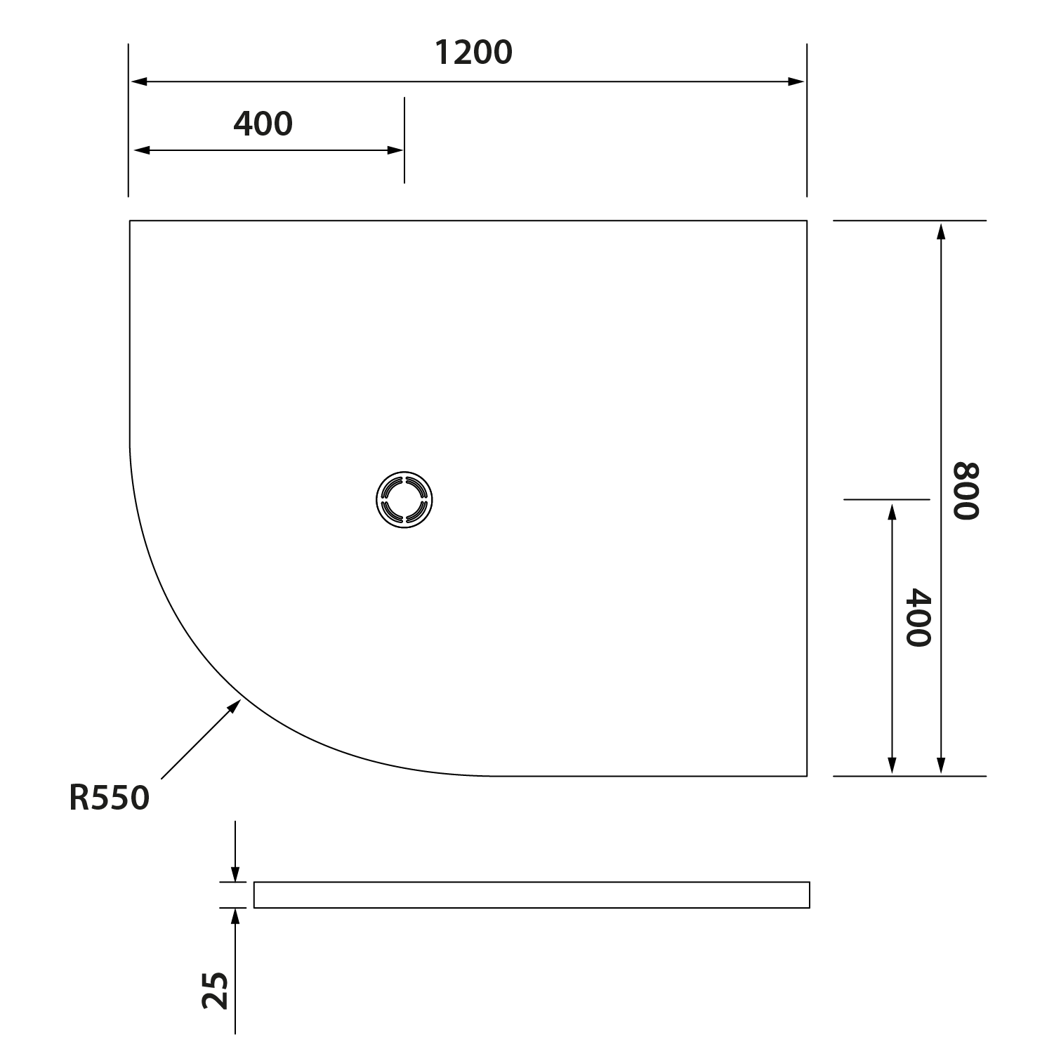 FLEXIA Gussmarmor-Duschwanne Viertelkreis, Verkürzungsmöglichkeit, 120x80x2,5cm, R550, rechts