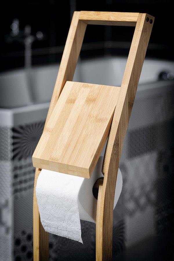 BAMBUS Ständer mit Toilettenpapierhalter und WC-Bürste, eckig, Bambus