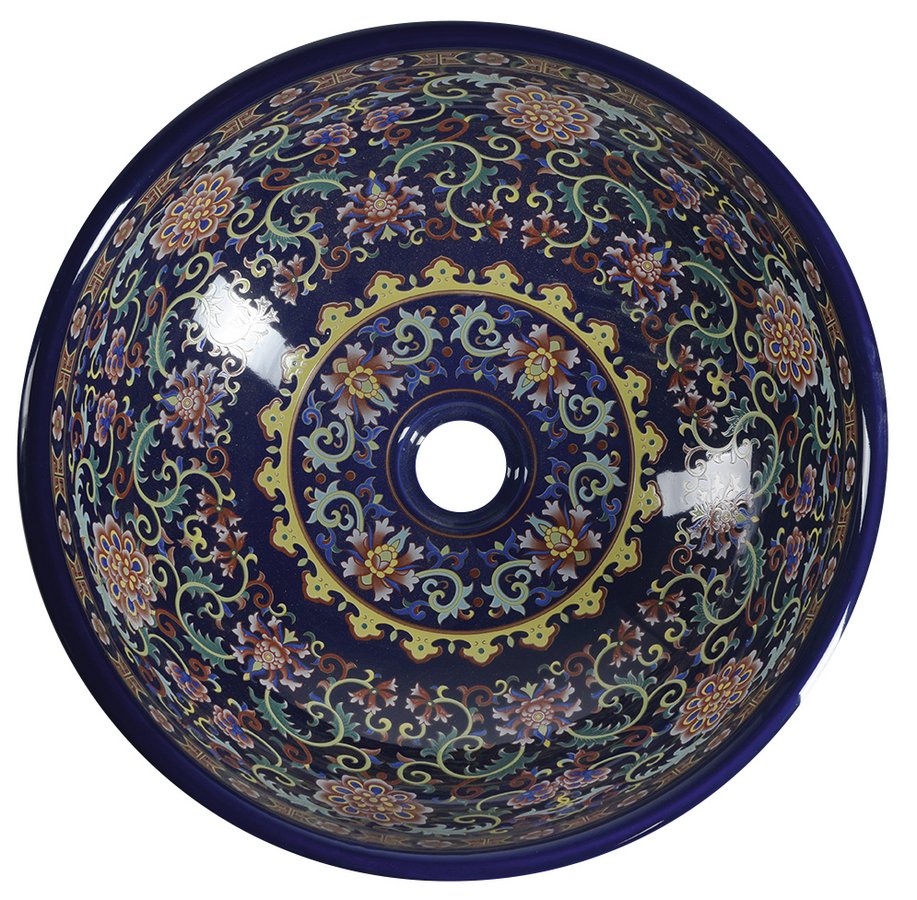 PRIORI Keramik-Waschtisch, Durchmesser 41 cm, 15 cm, Lila mit Ornamenten