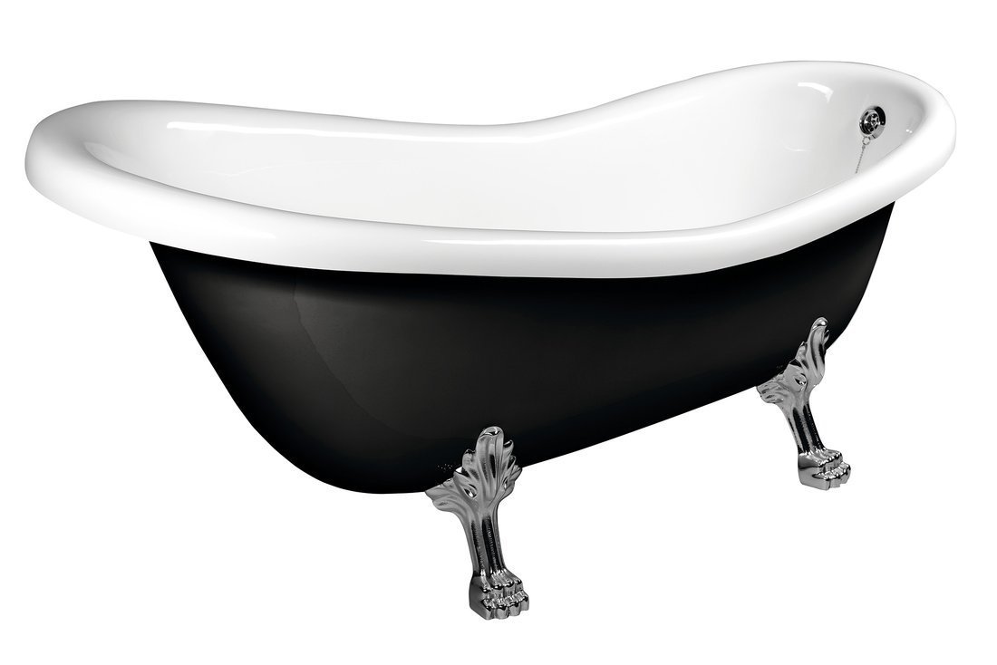 RETRO Freistehende Badewanne 158x73x72cm, Füße Chrom, schwarz/weiß