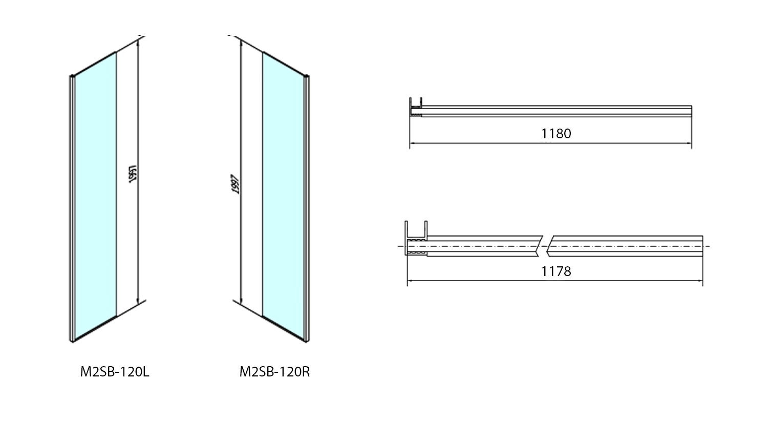 MODULAR SHOWER Seitenwand für Montage an Modul 2, 1200mm, rechts