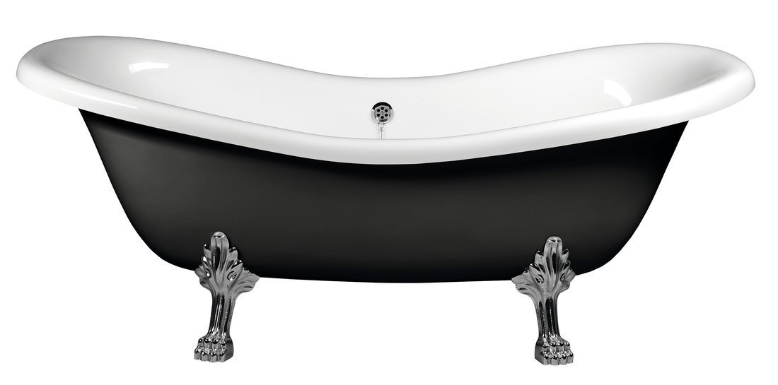 CHARLESTON Freistehende Badewanne 188x80x71cm, Füße Chrom, schwarz/weiß