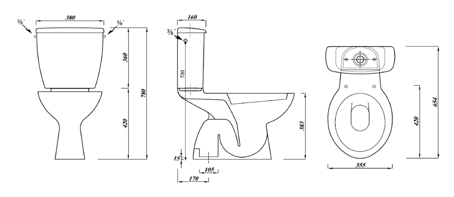 MIGUEL Kombi-WC mit Spülkasten inkl. Spülgarnitur, Abgang senkrecht (FS1PKW39)