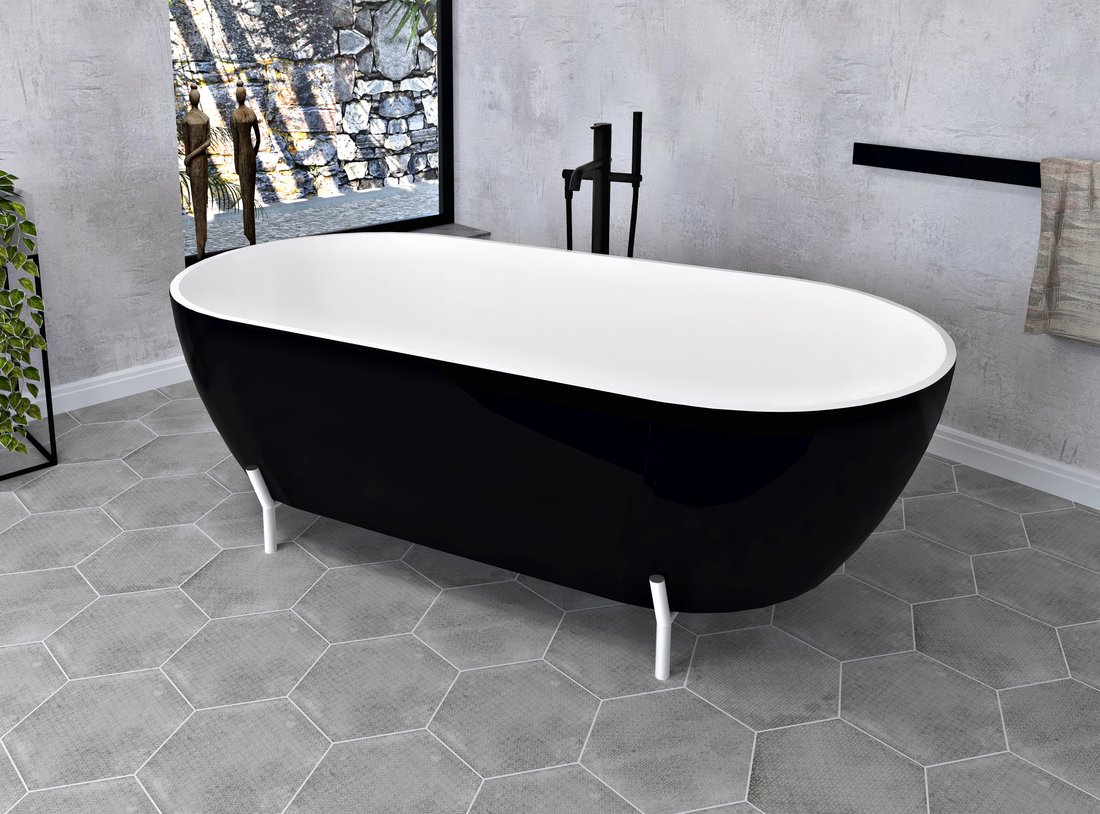 REDUTA Freistehende Badewanne 150x75x46cm, schwarz/weiß