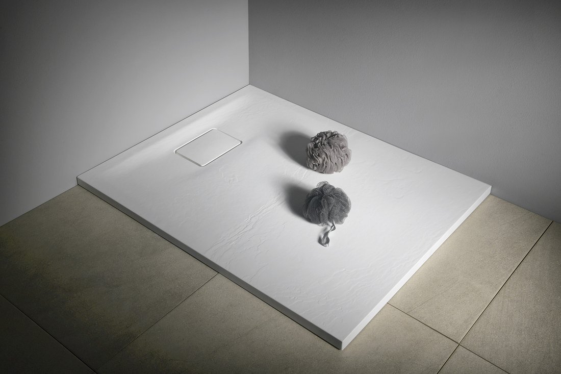ACORA Duschwanne aus gegossenem Marmor, 100x80x2,9cm, Rechteck, weiß, Steind