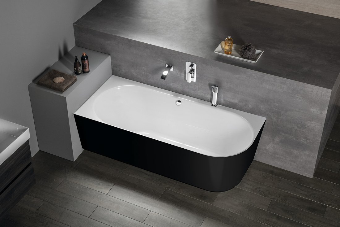 SUSSI L Freistehende Badewanne 160x70x49,5cm, schwarz/weiß