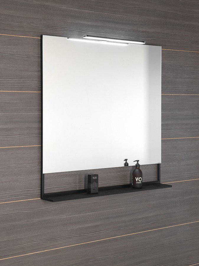 ERUPTA Spiegel mit Regal und LED Beleuchtung 100x95x12cm, schwarz matt
