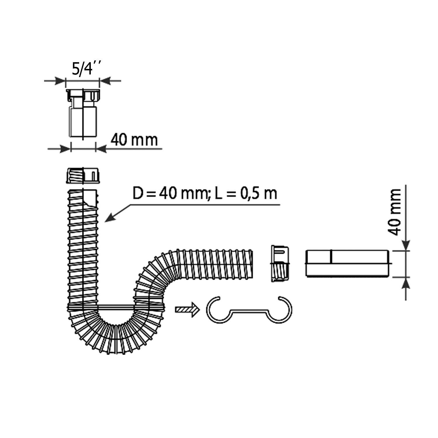 FLEXY Waschtisch-Siphon, 5/4", Abfluss 40 mm, weiss