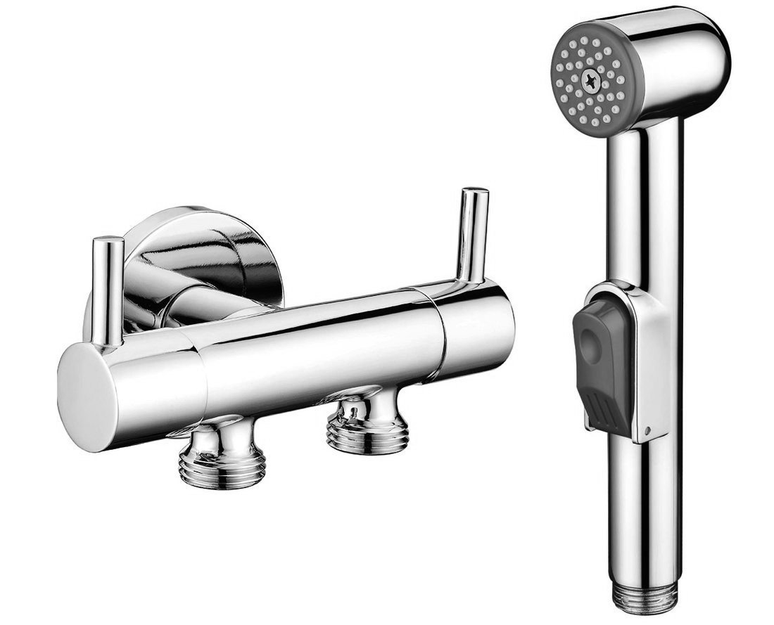 WC-Handbrause mit Doppelventil und Spülkasten-Wasseranschluss, Chrom