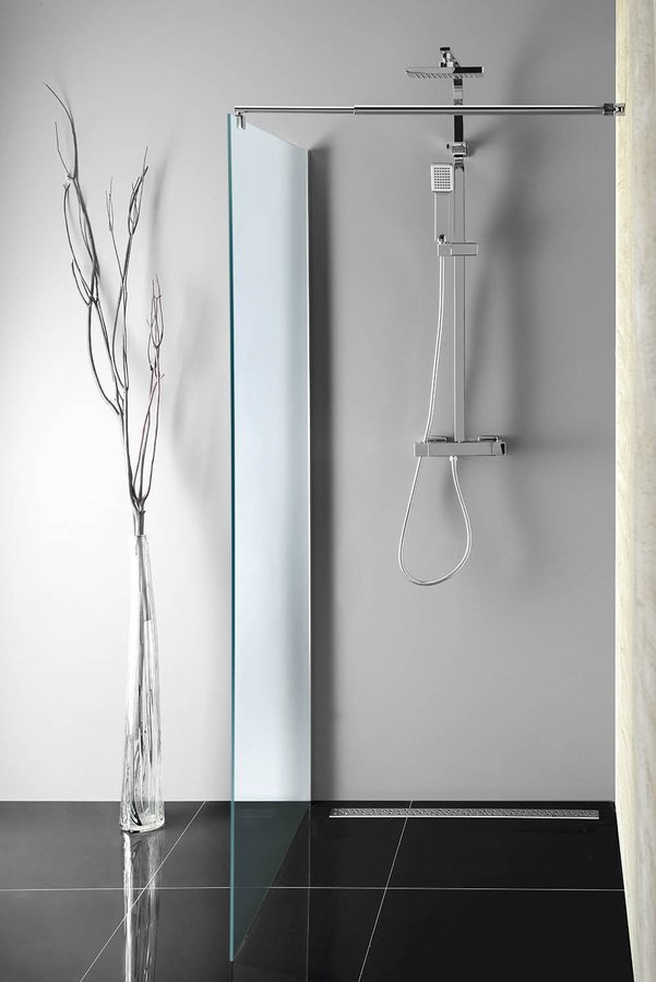 WALK-IN Glaswand für Wandmontage mit Stütze, 1-teilig, 1000 mm, Milchglas