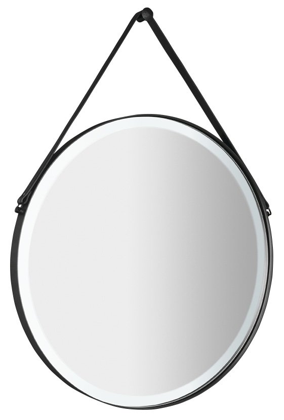 ORBITER LED beleuchteter runder Spiegel mit Riemen, ø 70cm, mattschwarz