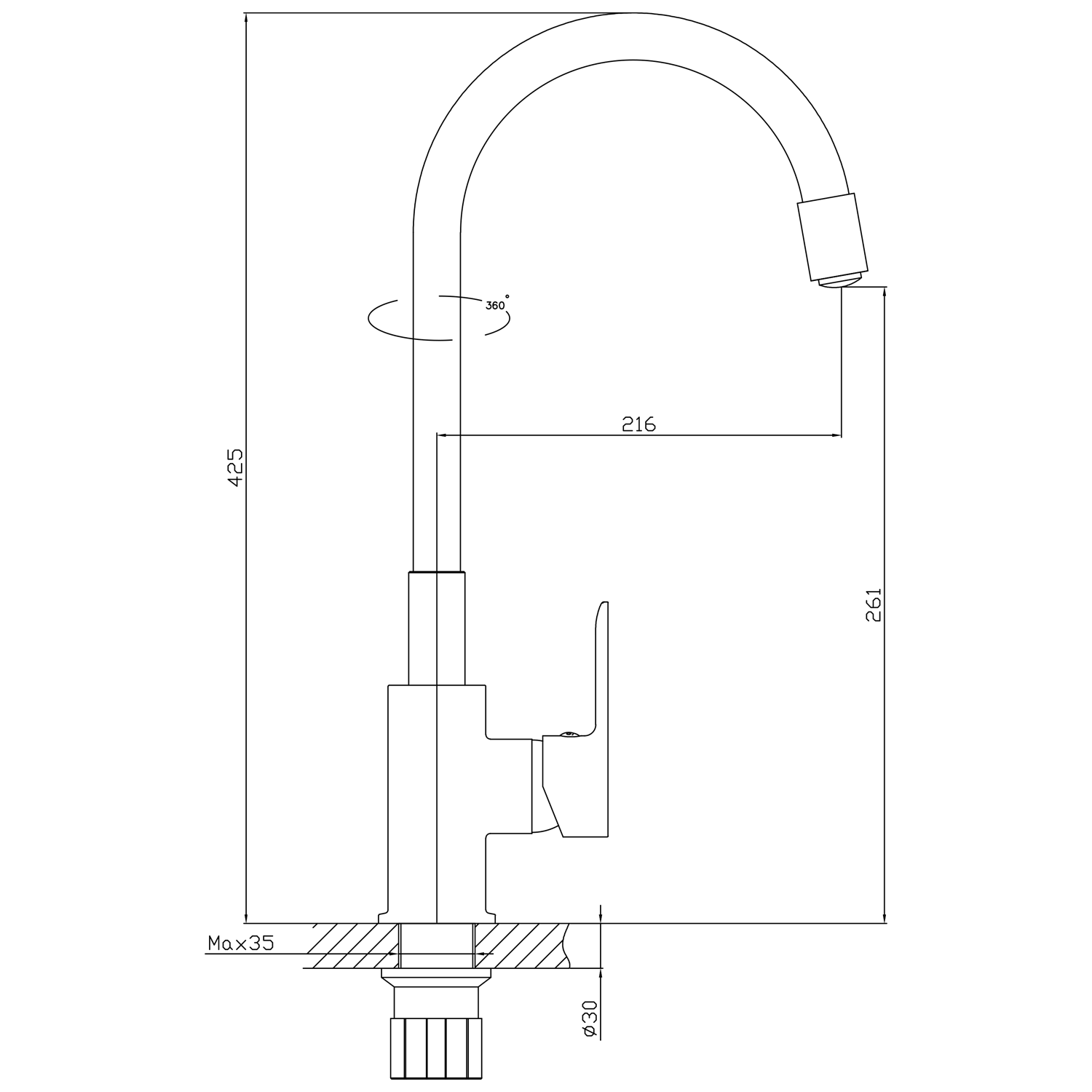 LORE Küchenarmatur mit flexibler Auslauf, Schwarz/Chrom
