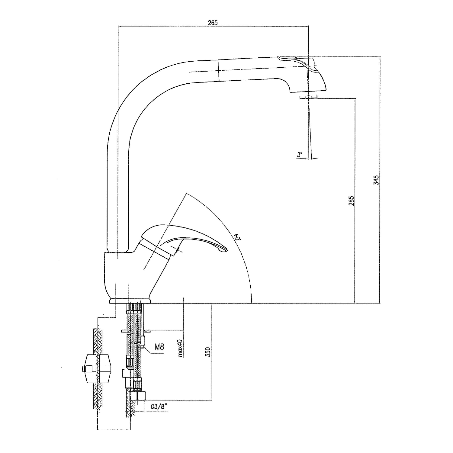 AXUS Küchenarmatur mit ausziehbarer Spülbrause, Höhe 345mm, Chrom